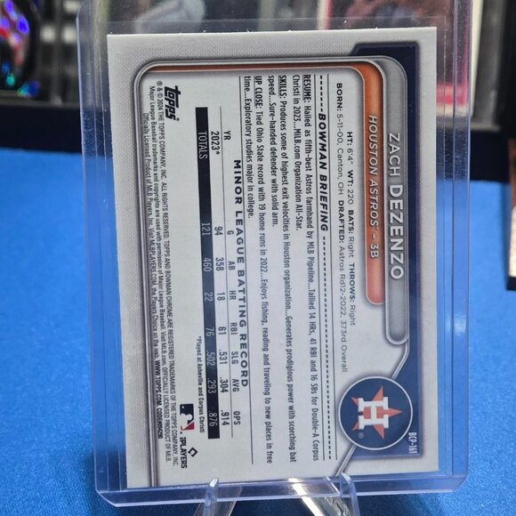 2024 Bowman Chrome Prospects Aqua Mojo Refractors #BCP-161 Zach Dezenzo /299 - Picture 2 of 3